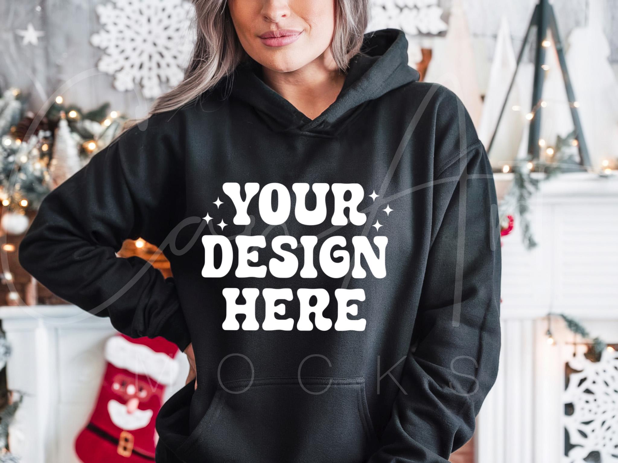 Gildan 18500 Black Mockup, Christmas Sweatshirt Mockup, Black Hoodie Mockup, Winter Sweater Mockup, Woman Model Mockup, Digital Template