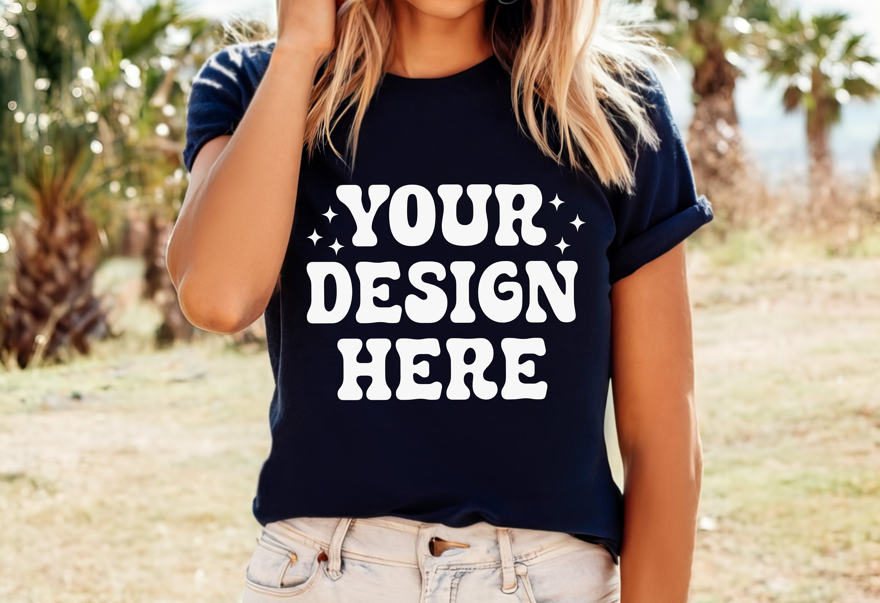 Bella Canvas Navy Blue Mockup, Bella Canvas 3001 T-Shirt Mockup, Dark Blue Mockup, High-Resolution Navy Tee Mock, Navy T-Shirt Mockup