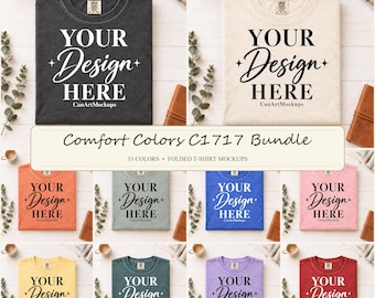 Comfort Colors C1717 T-Shirt Mockup Bundle, 33 Colors, Folded Flat Lay