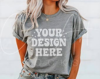 Athletic Heather Bella Canvas Tee Mockup, Heather Grey Shirt Mockup, BC 3001 T-Shirt Mockup Casual Heather Tee Mockup Realistic Bella Canvas