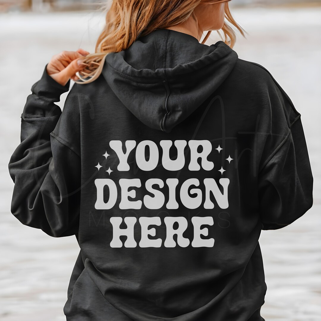 Black Hoodie Back Mockup, Gildan 18500 Sweatshirt Mockup