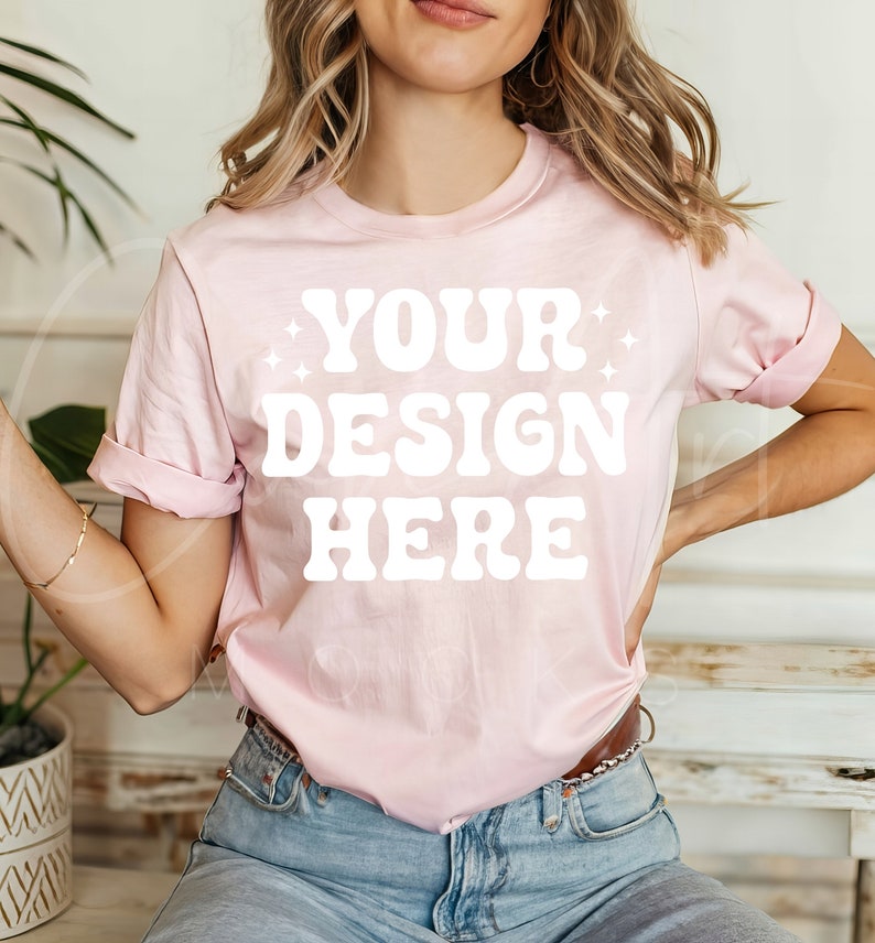 Bella Canvas 3001 Soft Pink Tshirt Mockup, BC 3001 Soft Pink Tee Mockup Bella Canvas Soft Pink Shirt Mock Soft Pink Bella Canvas 3001 Mock image 1