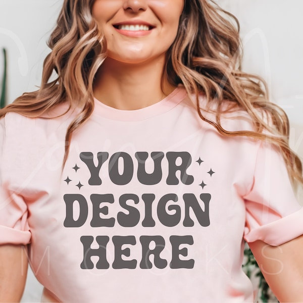 Pink Bella Canvas Mockup, BC 3001 Mocks, Light Pink T-Shirt Mockup, Soft Pink Shirt Mock  Pink Tee Mockup Blush Pink Shirt Template Download