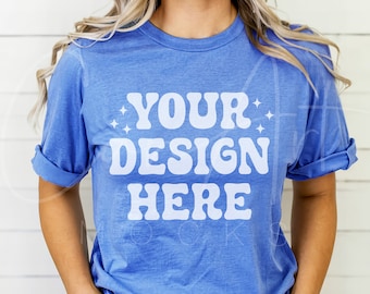 Bella Canvas 3001 Heather Columbia Blue T-Shirt Mockup, Oversized Bella & Canvas Shirt Mockup, High-Quality Bella Canvas 3001 Apparel Mockup