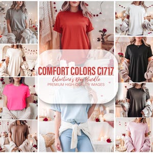 May include: A collection of ten different colored t-shirts, all featuring a crew neck and short sleeves. The t-shirts are arranged in a collage format, with each t-shirt displayed on a different model. The t-shirts are all made of a soft, comfortable fabric and are perfect for everyday wear.  "Comfort Colors C1717 Valentine's Day Bundle Premium High-Quality Images"