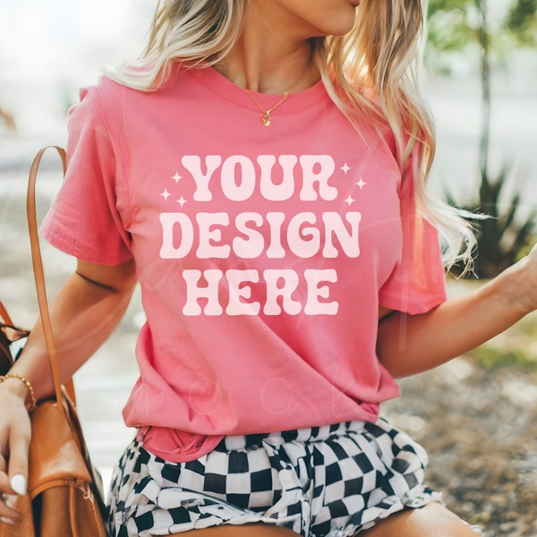 Bella Canvas Pink Shirt Mockup Template, Charity Pink  Tee Mockup, Feminine Pink Shirt Mockup Vibrant Pink Shirt Mockup Casual Pink Mockup