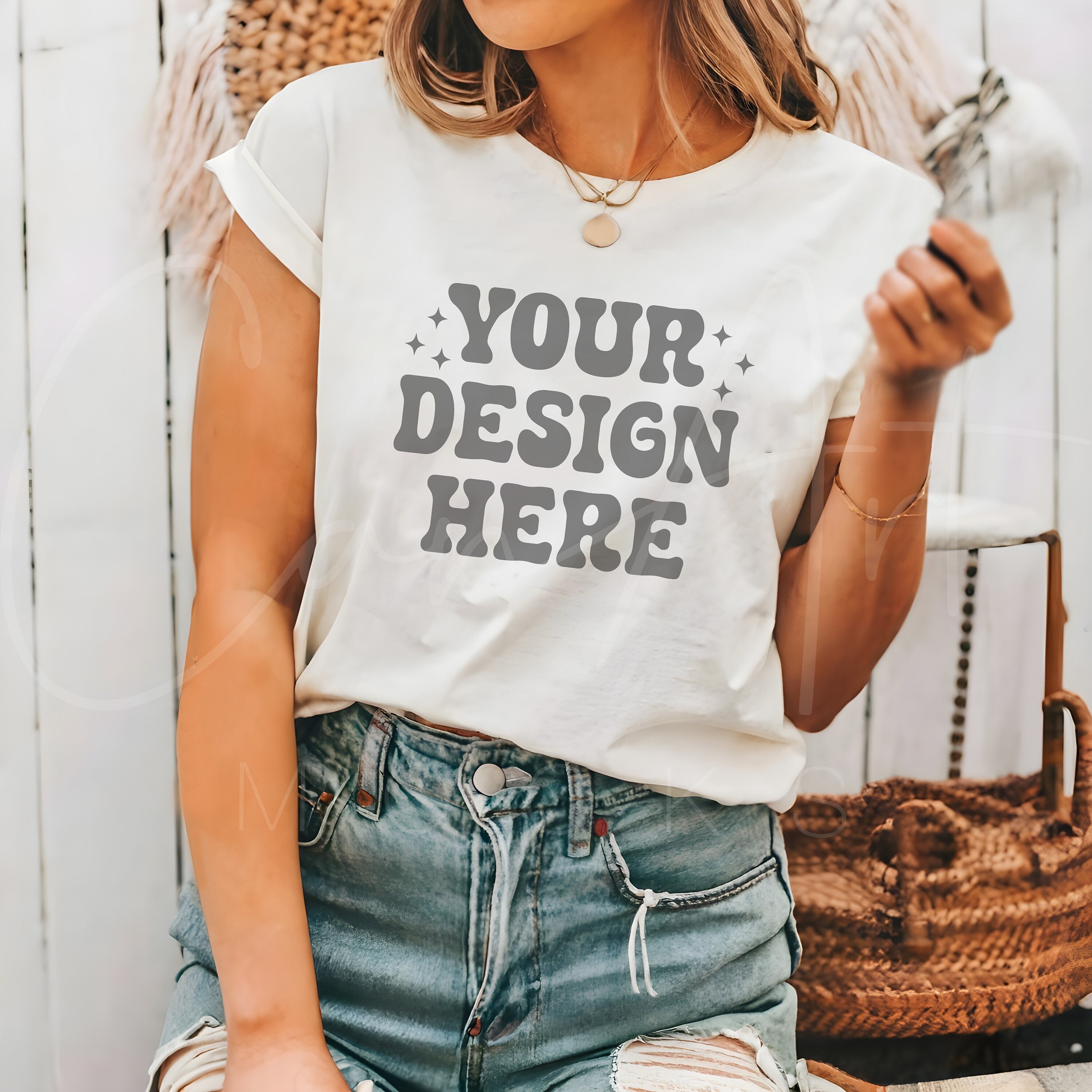 Bella Canvas White Mockup, Woman Model Mockup, Bella White Tee Mock ...