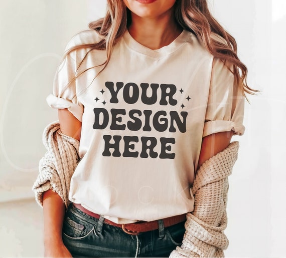 Bella Canvas 3001 Mockup, Soft Cream T-Shirt Mockup, BC3001 Neutral Color, High-Resolution Blank Cream Tee Shirt Mockup, Unisex Shirt Mockup