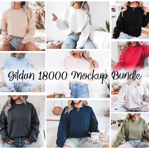 Gildan 18000 Mockup Bundle, Sweatshirt Crewneck Mockup Bundle Print On Demand, Apparel Mockup Bundle, Gildan Mockup Bundle Instant Download