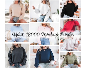 Gildan 18000 Mockup Bundle, Sweatshirt Crewneck Mockup Bundle Print On Demand, Apparel Mockup Bundle, Gildan Mockup Bundle Instant Download