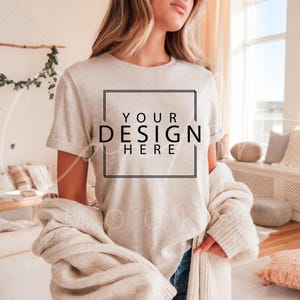 Bella Canvas 3001 Mockup, Ash T-Shirt Mockup, Bella Canvas Ash Mockup, BC 3001 Woman Model High-Quality Trendy Mockup Template Download