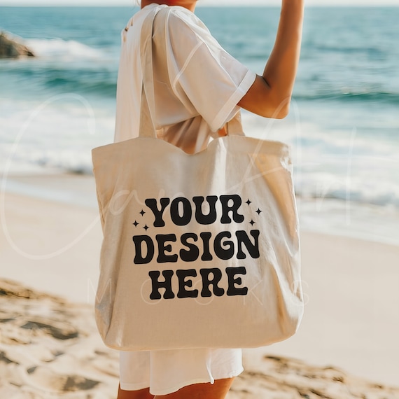 Tote Bag Mockup, Canvas Tote Bag Mockup, Summer Beach Boho Woman - Female Mockup, Beach Bag Mockup, Tote Bag Mock, Boho Tote Bag Designers