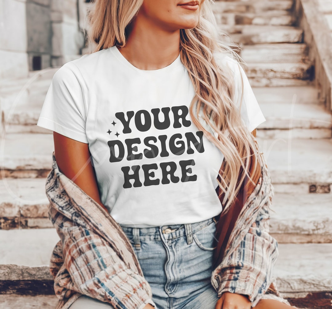 White Bella Canvas 3001 T-shirt Mockup, White Tee Shirt Mockup, Boho ...