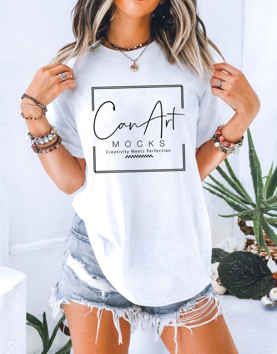 Comfort Colors White T-Shirt Mockup, White Oversized Tee Mockup, Boho CC 1717 Mockup, Trendy Apparel Mockup, Realistic T-Shirt Display