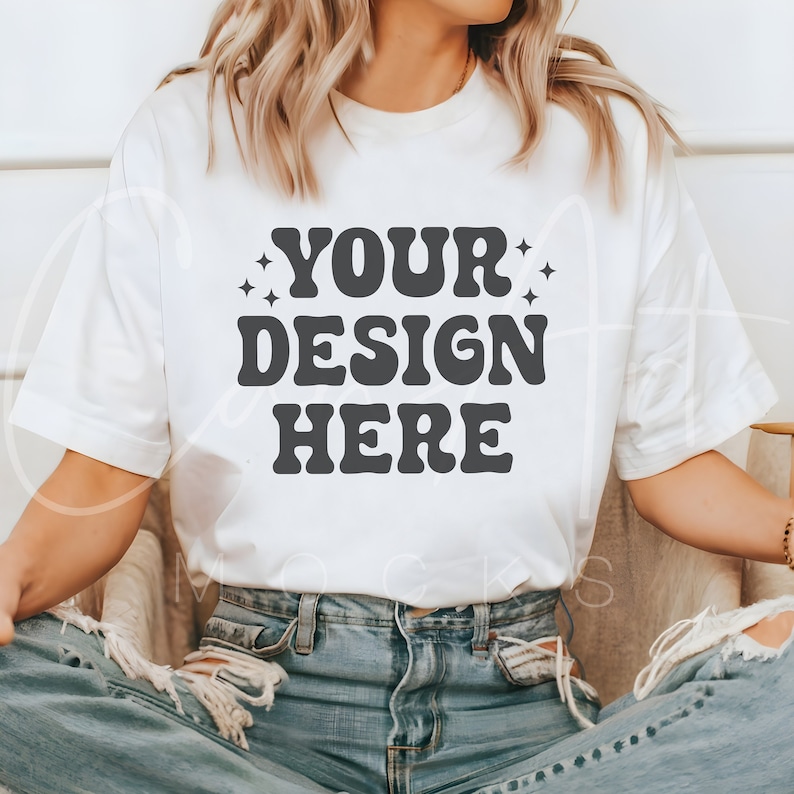 Comfort Colors C1717 White Shirt Mockup, Realistic Comfort Colors White Tee Mockup Blank White Shirt Template Mockup C1717 Print-On-Demand image 1