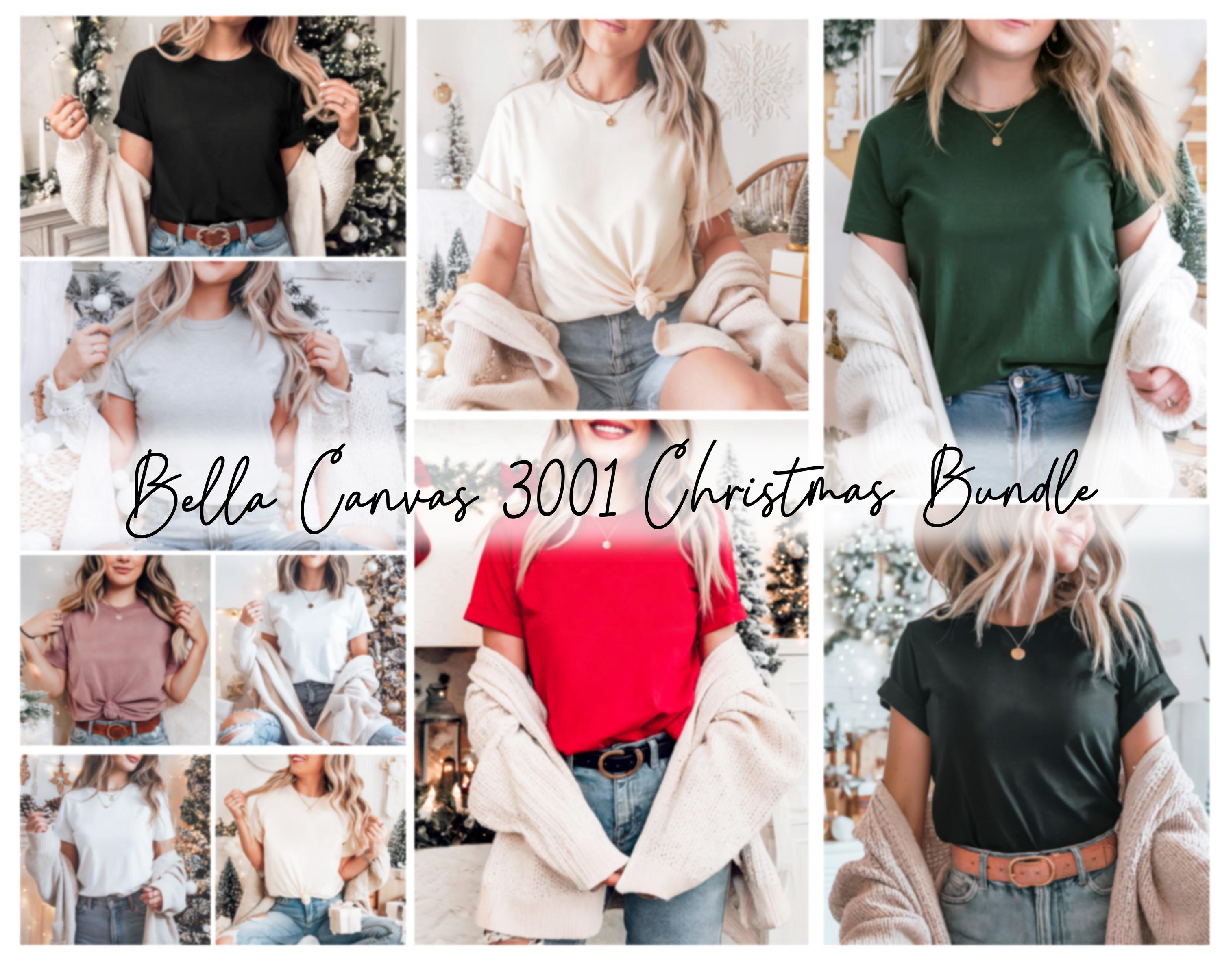 Bella Canvas 3001 Christmas T-Shirt Mockup Bundle for Print On Demand, Holiday Mockup Bundle, Woman Model Mockup, Digital Instant Download