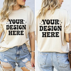 Bella Canvas 3001 Natural Mockup, Front and Back T-Shirt Mockup, BC 3001 Natural Shirt Mockup, Front and Back Natural Tee Mockup BC 3001