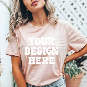 Bella Canvas Heather Peach Mockup, Casual Peach Shirt Mockup, Heather Peach Tee Template, Trendy Peach Shirt Mockup, Top Mockup, Warm Peach