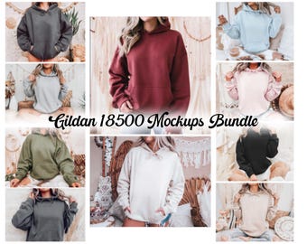 Gildan 18500 Mockup Bundle, Hoodie Crewneck Mockup Bundle Print On Demand, Apparel Mockup Bundle, Gildan Mockup Bundle Instant Download
