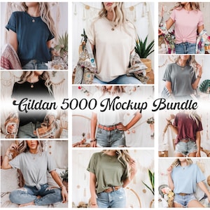 Pacchetto mockup Gildan 5000, pacchetto mockup maglietta Gildan Stampa su richiesta, pacchetto mockup abbigliamento, pacchetto mockup Gildan Download immediato