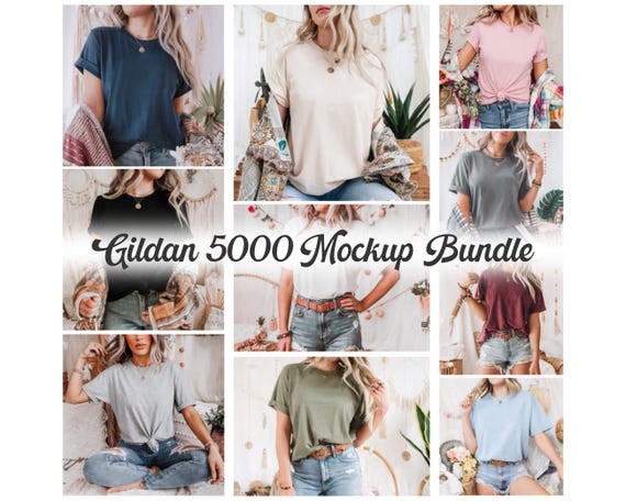 Gildan 5000 Mockup Bundle, Gildan Tee Shirt Mockup Bundle Print On Demand, Apparel Mockup Bundle, Gildan Mockup Bundle Instant Download