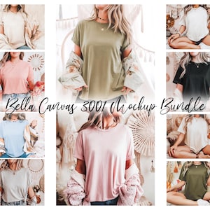 Bella Canvas 3001 Mockup Bundle, BC 3001 T-Shirt Bundle, Pod Mock, leere T-Shirts, Frau Modell Vorlage digitaler Sofort-Download Trendy