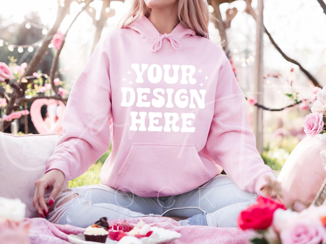 Gildan 18500 Light Pink Mockup, Valentine's Day Hoodie Mockup, Print on ...
