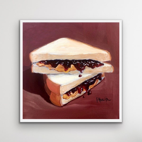 PB&J Giclee Print l Kitchen Art l Colorful Artwork l Dripping Jelly Art l Nostalgic Foods l Peanut Butter and Jelly Art l PB and J Sandwich