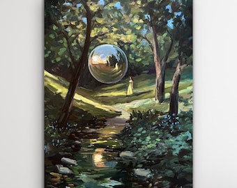 An Invitation from Elsewhere, Original Painting: Surreal Nature Landscape Art, 12x16 inch