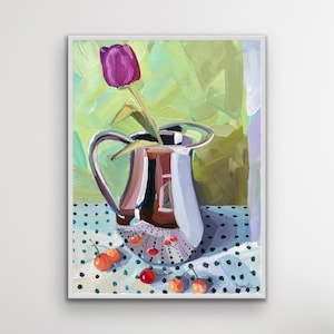 Purple Tulip Giclée Print: Makeshift Flower Vase Still Life