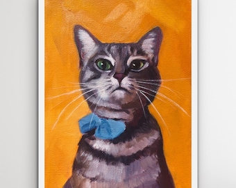 Judgmental Cat Giclee Print l Snotty Cat l Tabby Cat l Cat Portrait l Grey Tabby Cat l Funny Cat l Orange Art l Judgmental Cat Art