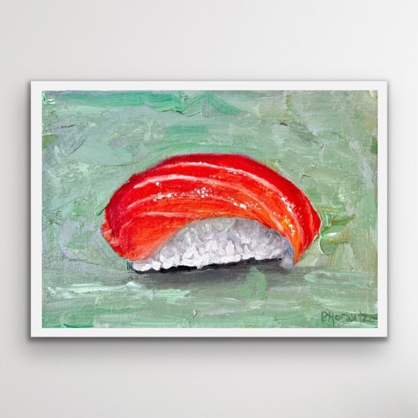 Salmon Sushi Giclee Print l Kitchen Art l Cute Salmon Sushi l Colorful Artwork l Sushi Print l Food Art l Cute Sushi l Raw Salmon on Rice