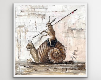 Medieval Rabbit Riding Snail Giclee Print: Pattie Horwitz Artwork