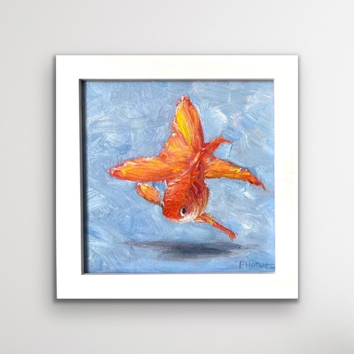 ファンテール金魚の油絵：質感のある魚のアート 海洋生物（6×6インチ