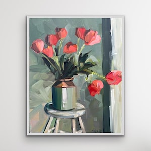 Pink Tulip Giclée Print: Colorful Floral Still Life Art