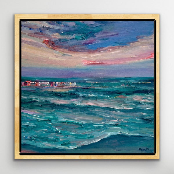 Sea at Sunset Oil Painting l Glowing Ocean Waves l Expressive Artwork l Textured Oil Painting l Landscape Painting l Waves on Beach