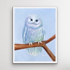 Snow Owl Giclee Print l Pastel Owl Home Decor l Cute Owl l Snow Owl Art l Owl Artwork l White Owl l Pastel Snow Owl l Gift Idea