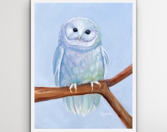 Snow Owl Giclee Print l Pastel Owl Home Decor l Cute Owl l Snow Owl Art l Owl Artwork l White Owl l Pastel Snow Owl l Gift Idea
