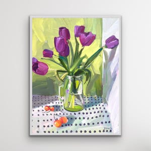 Tulips and Cherries Giclée Print: Colorful Floral Wall Art