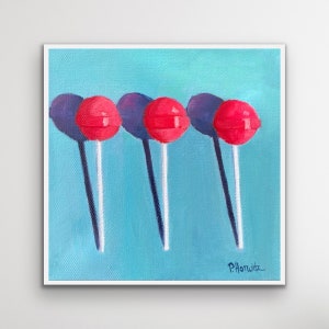 Pink Lollies Giclee Print l Pink Lolly Pop Art l Candy Art l Pop Art l Kitchen Art l Vibrant Pink and Blue Artwork l Home Decor