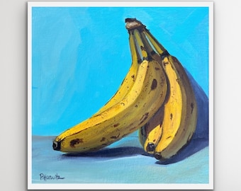 Bruised Bananas Giclee Print l Banana Art l Food Art l Ripe Banana Painting l Kitchen Art Bananas l Vibrant Yellow Banana Artwork