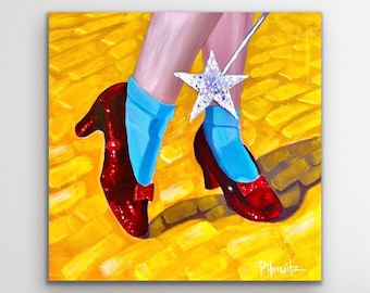 Dorothy's Red Slippers Giclee Print, Wizard of Oz Art, Movie Art, Dorothy Red Shoes, Home Decor, Colorful Art, Yellow Brick Road