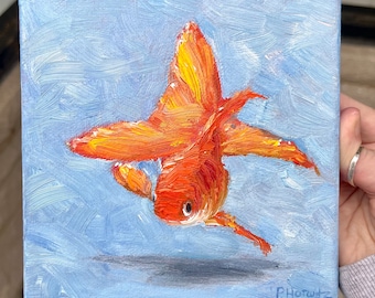 Fantail Gold Fish Oil Painting l Shiny Goldfish l Textured Painting l Fish Art l Home Decor l Cute Fish Painting l Colorful Artwork