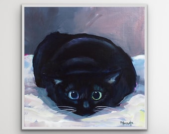 Charming Black Cat Hunting Acrylic Art l Cat Lovers l Cat in Hunting Pose l Halloween Cat l Expressive Cat Art l Black Cat Painting