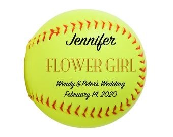 Personalized Custom Flower Girl Wedding Softball Gift, Wedding Keepsake, Wedding Anniversary, Wedding Favours