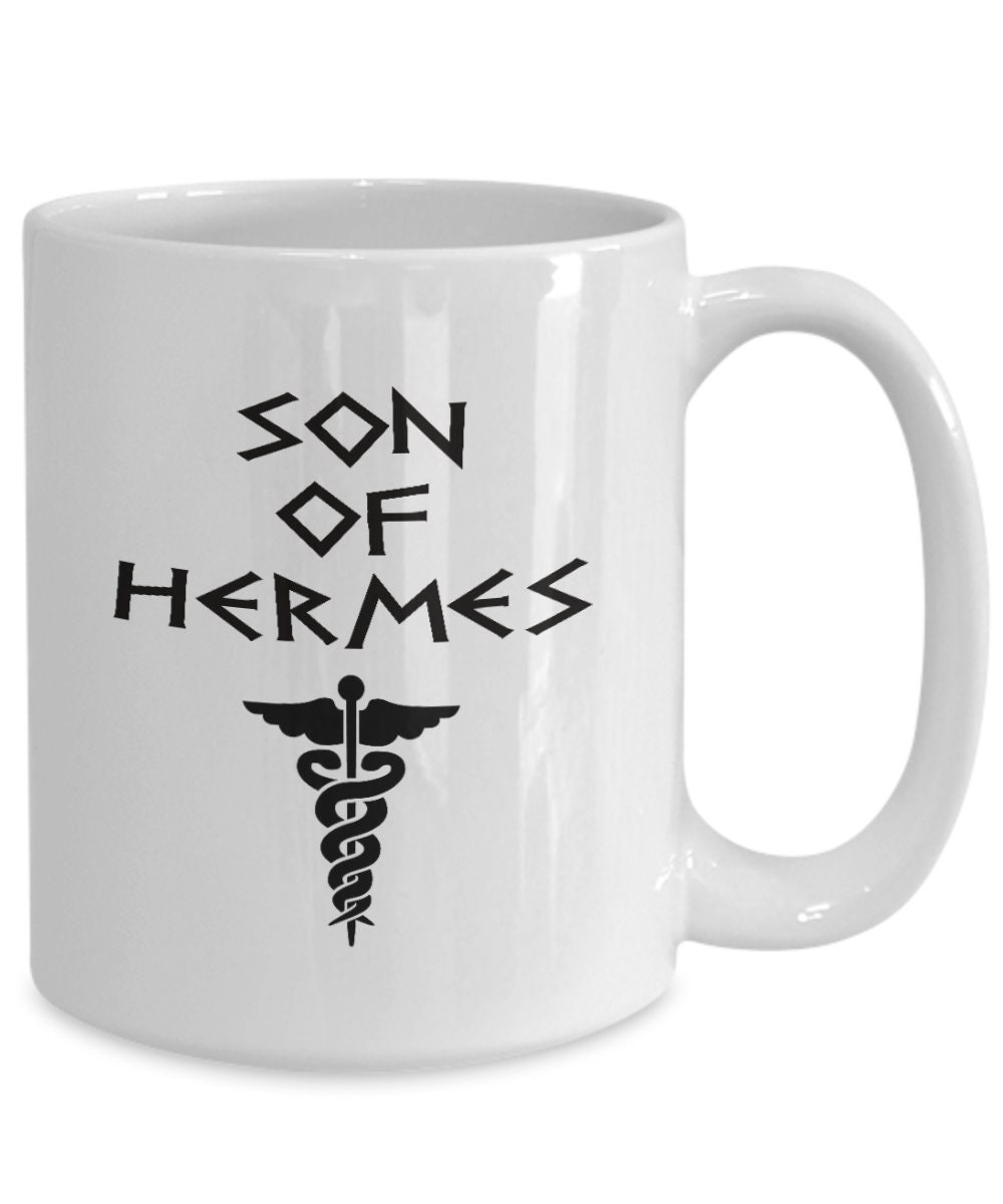 Hermes Coffee Mug - Son of Hermes Mug - Hermes Greek Mythology Demigod White Ceramic Coffee Mug - Hermes Caduceus Mug - Hermes Goddess