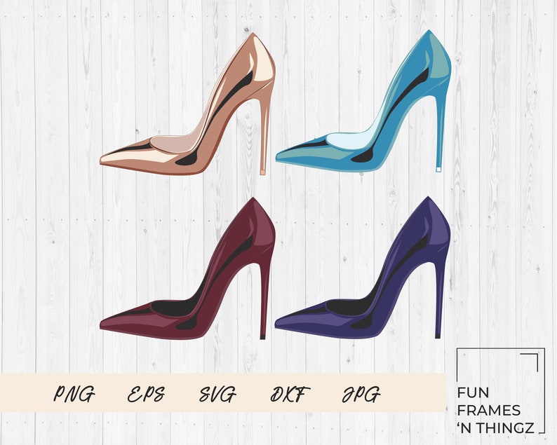 Fashion Heels Smart Stylish Lady Clothing Accessory Shiny Pump Collection SVG dxf eps png jpg High Heel Stiletto Shoe