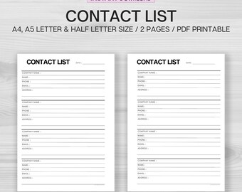 10 Printable Contact List, Address Book, Contact Details, Contact ...