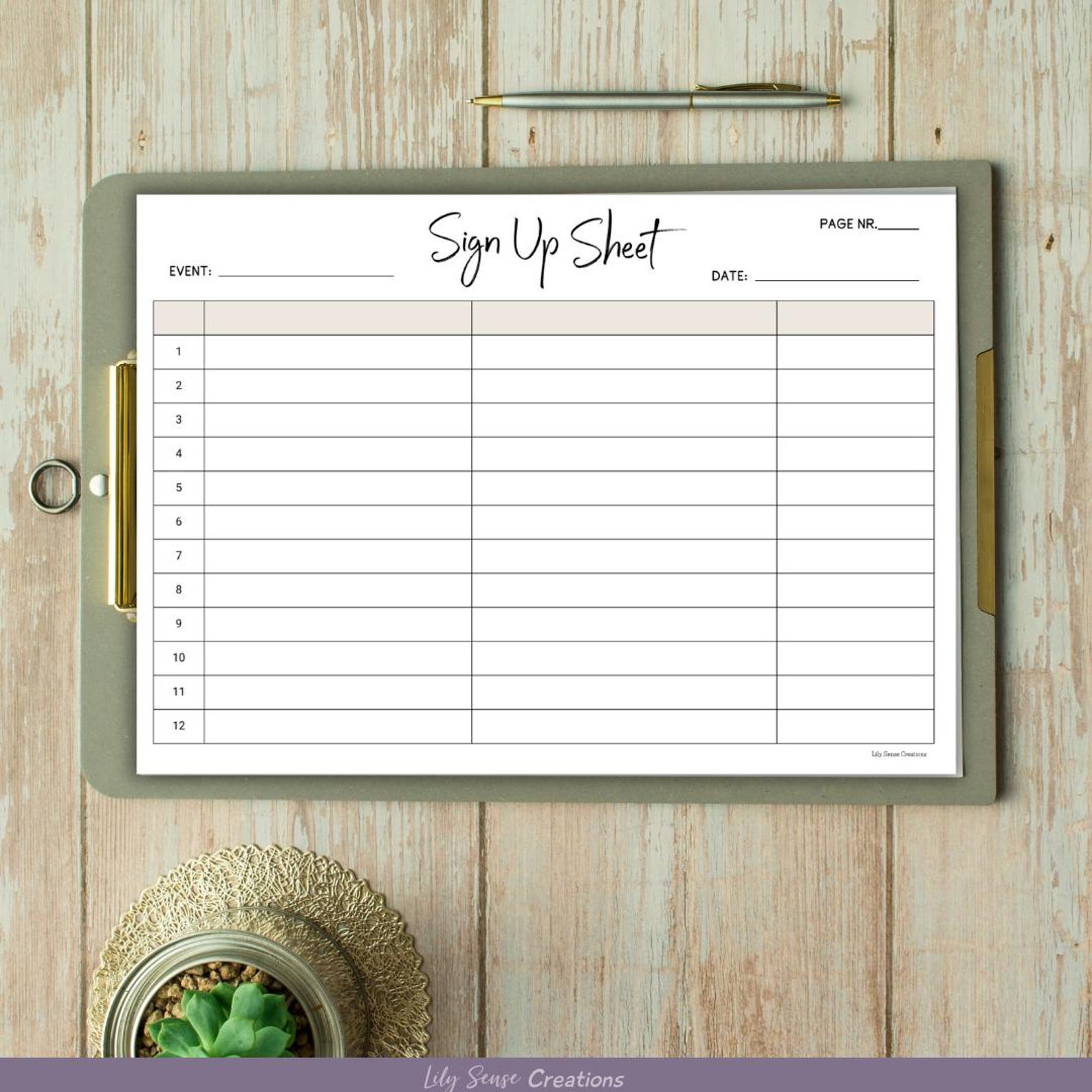 Printable Event Sign up Sheet Template, Printable Sign up Form, Event ...