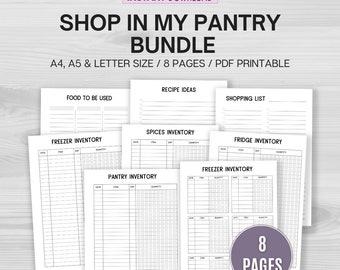 Pantry Inventory, Shop in My Pantry Printable Planners, Food Stock Tracker, Pantry Organization, Grocery Shopping List